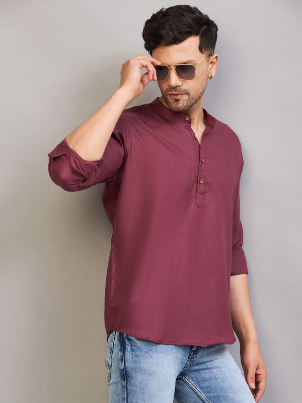Men's Purple Short Cotton Kurta